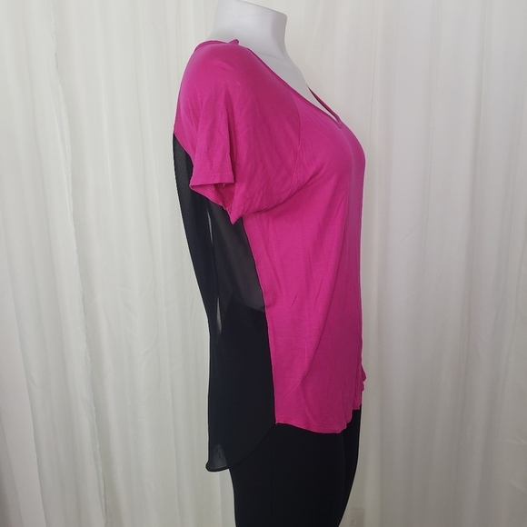 Express pink and black sheer split back top size small - Picture 2 of 5